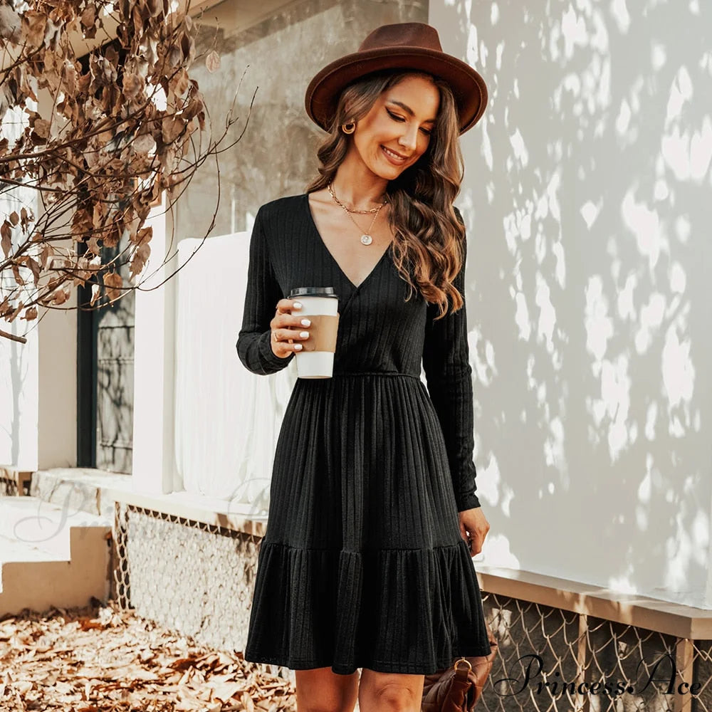 Grey Sexy V-neck Long Sleeve Party Dress CAA05A2J008JJ / XS