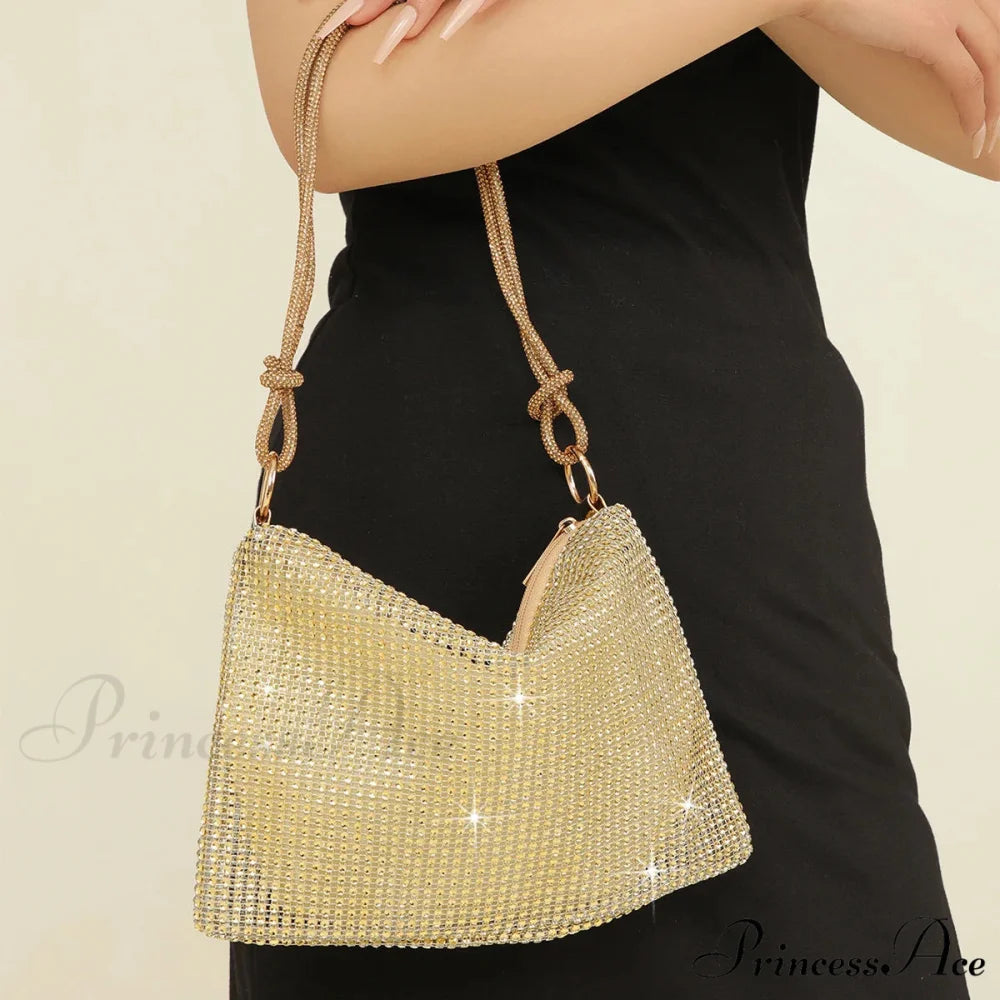 Grey Sparkling Rhinestone Underarm Evening Clutch Purse Gold clutchbag-250126