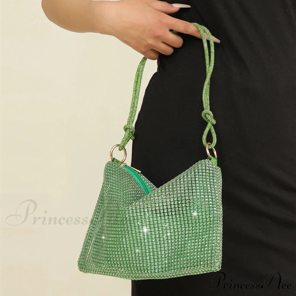 Grey Sparkling Rhinestone Underarm Evening Clutch Purse Green clutchbag-250126