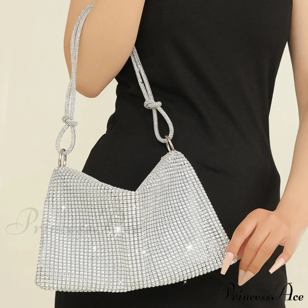 Grey Sparkling Rhinestone Underarm Evening Clutch Purse Silver clutchbag-250126