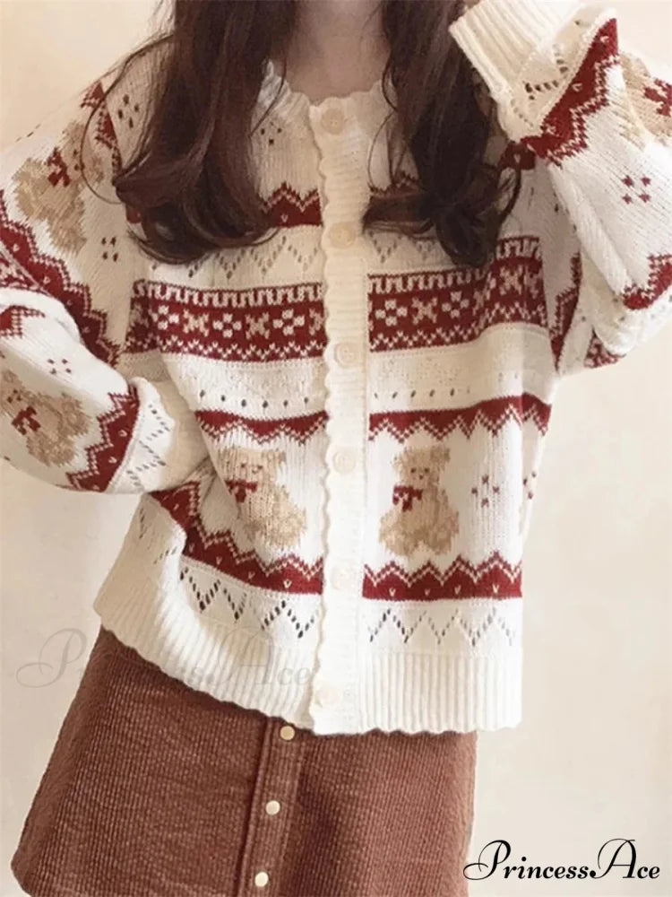 Grizzly Mark Long Sleeve Button-Up Sweater white / S cardigans-241228