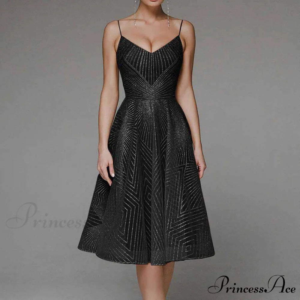 Guest Embroidered Formal Elegant Midi Warm-Season Wedding Evening Party - Backless Gown for Women Dress Black / XS
