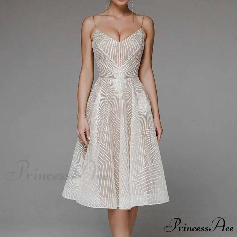 Guest Embroidered Formal Elegant Midi Warm-Season Wedding Evening Party - Backless Gown for Women Dress Champagne / XS