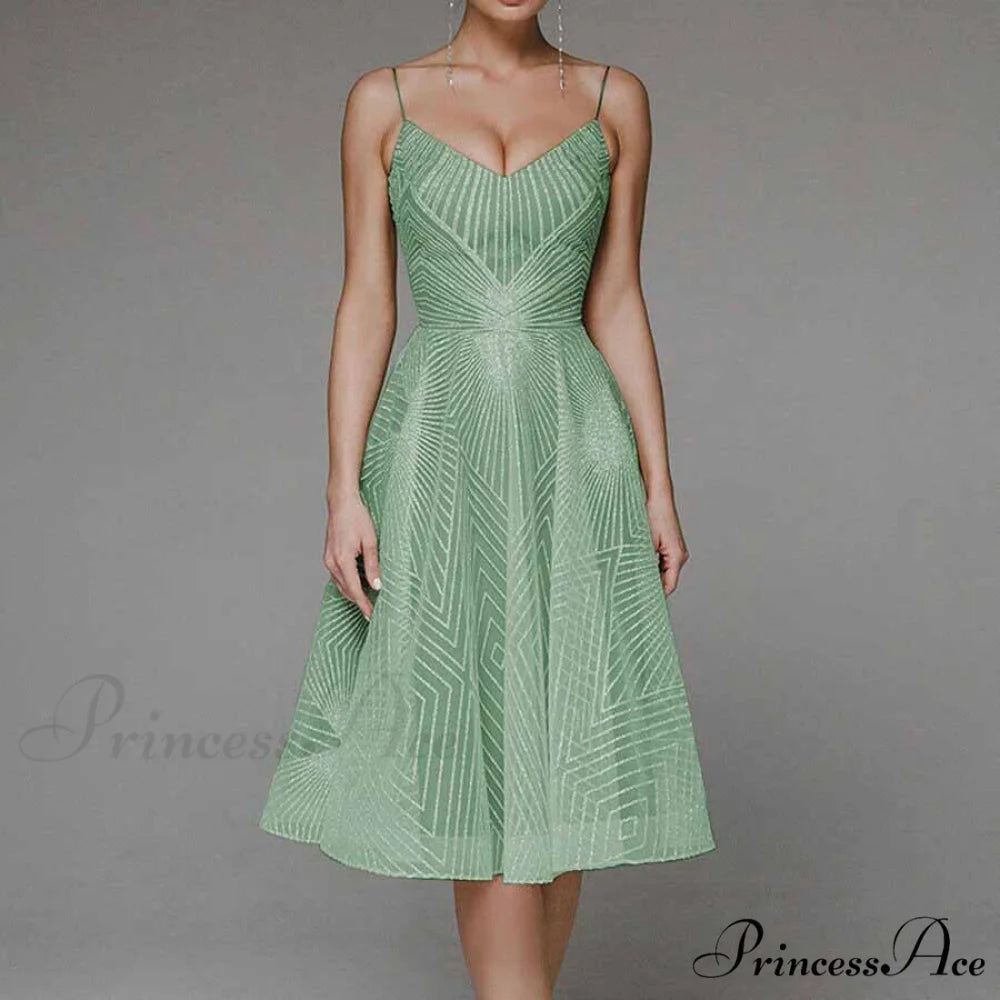 Guest Embroidered Formal Elegant Midi Warm-Season Wedding Evening Party - Backless Gown for Women Dress Green / XS