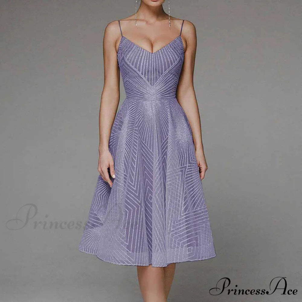 Guest Embroidered Formal Elegant Midi Warm-Season Wedding Evening Party - Backless Gown for Women Dress purple / XS