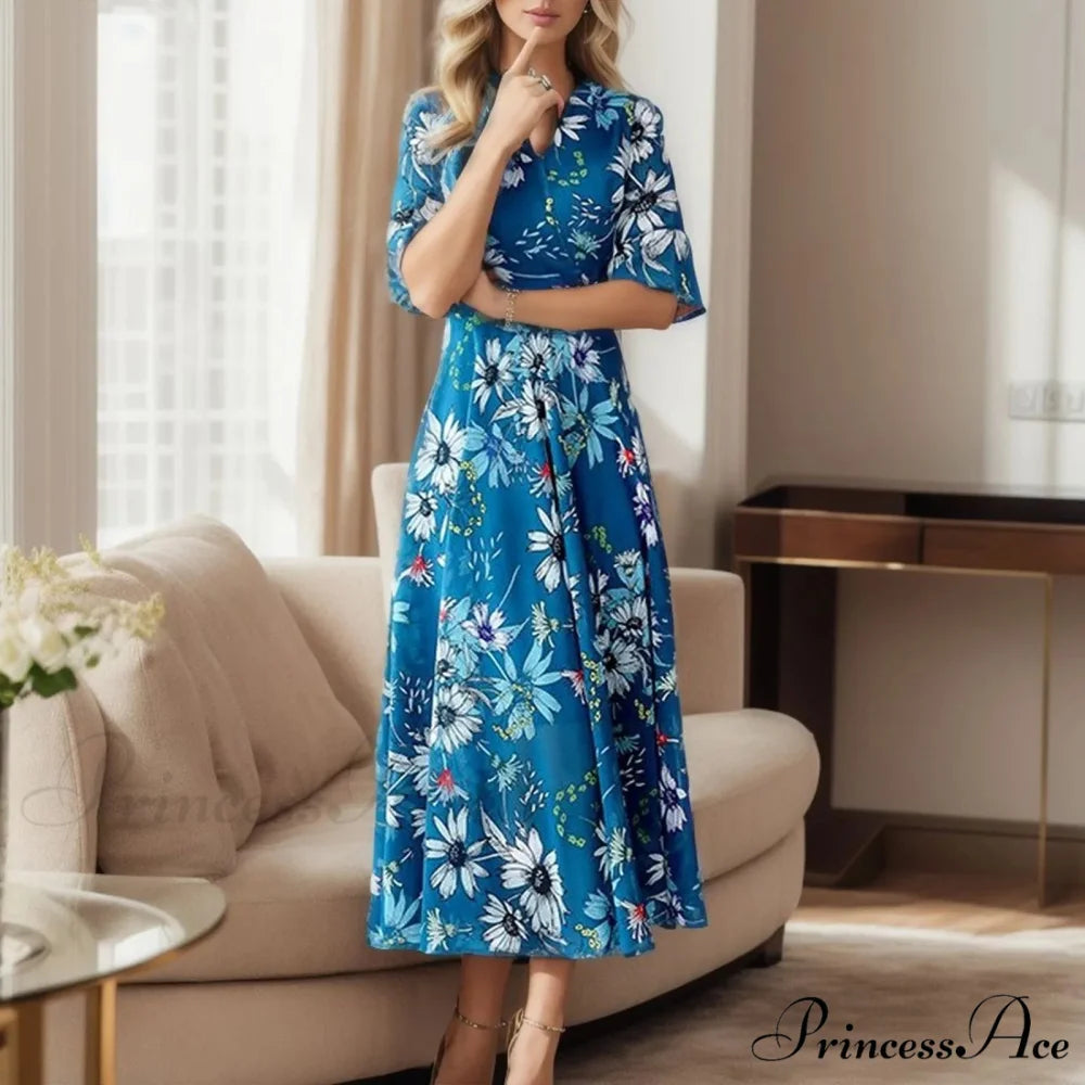 Guest Floral Sleeve Bohemian Flower Dress Blue / M oldfloraldress-250126
