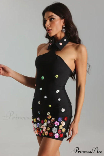 Gunnel Flower Stylish Embellished Bandage Dress