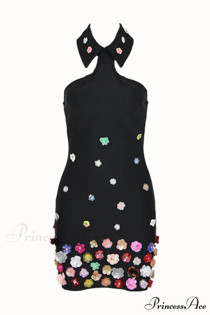 Gunnel Flower Stylish Embellished Bandage Dress S / Black