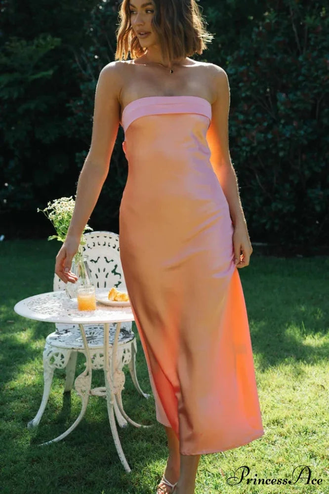 Half Open Back Charming Sleeveless Silky Dress