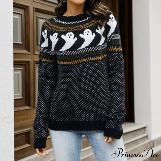 Halloween Cozy Y2K Oversized Warm Long Sleeve Comfortable Pullover Sweater Black / S