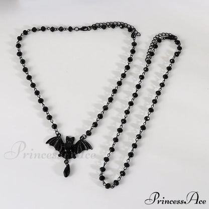 Halloween Gift Retro Black Bat Pendant Necklace BLACK