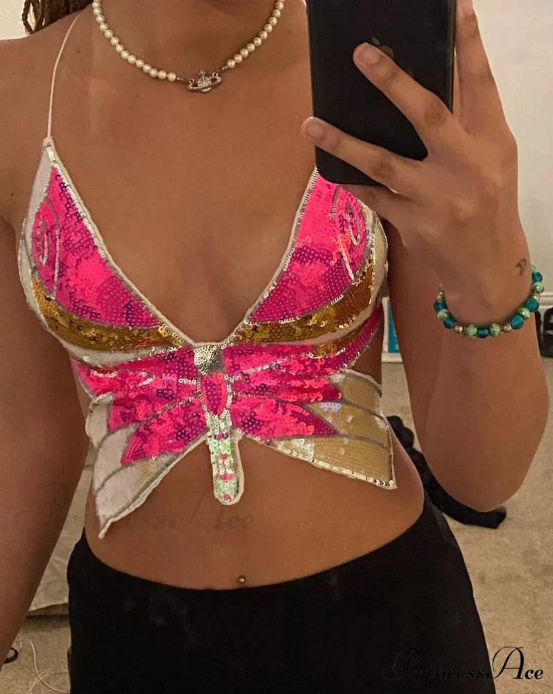 HALSEY BUTTERFLY Stylish SEQUIN TOP