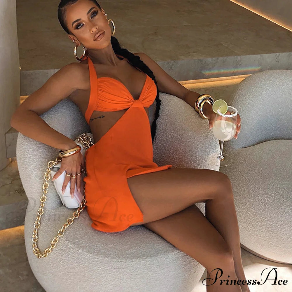 Halter Backless Bandage Women Slim Bodycon Hollow Out Warm-Season Mini Strapless Party Sexy Gown Dress