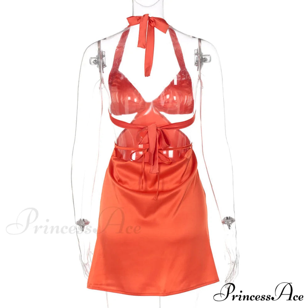 Halter Backless Bandage Women Slim Bodycon Hollow Out Warm-Season Mini Strapless Party Sexy Gown Dress