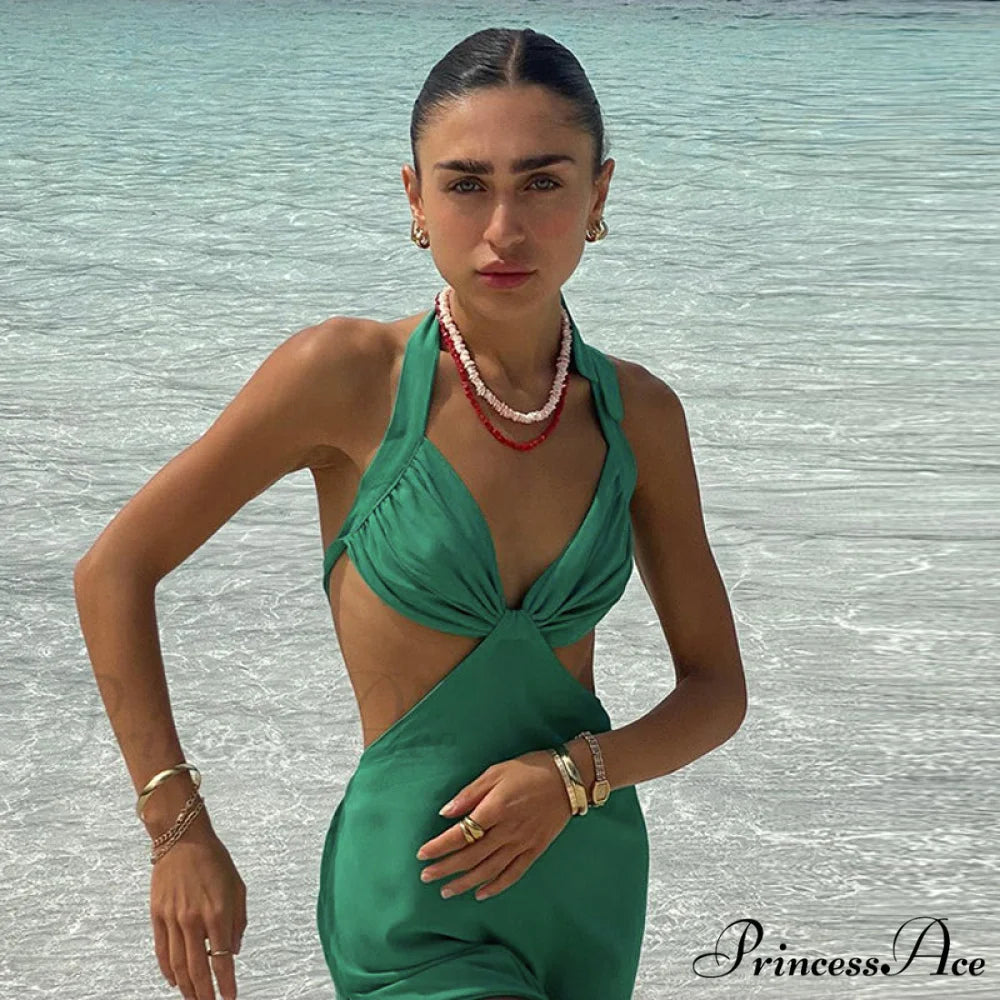 Halter Backless Bandage Women Slim Bodycon Hollow Out Warm-Season Mini Strapless Party Sexy Gown Dress