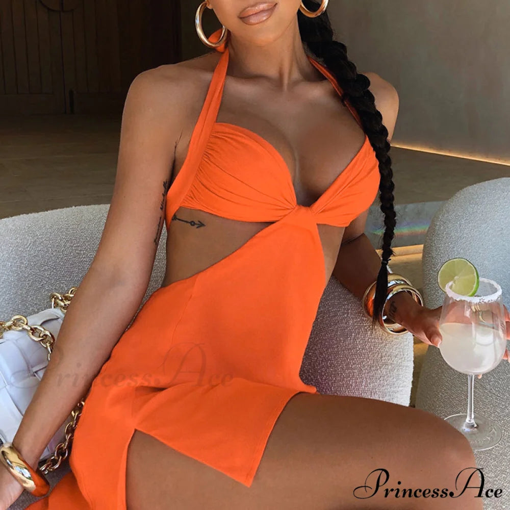 Halter Backless Bandage Women Slim Bodycon Hollow Out Warm-Season Mini Strapless Party Sexy Gown Dress