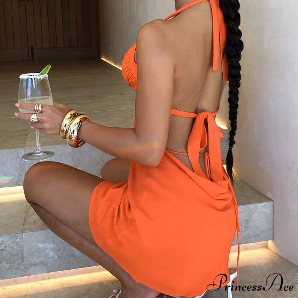 Halter Backless Bandage Women Slim Bodycon Hollow Out Warm-Season Mini Strapless Party Sexy Gown Dress