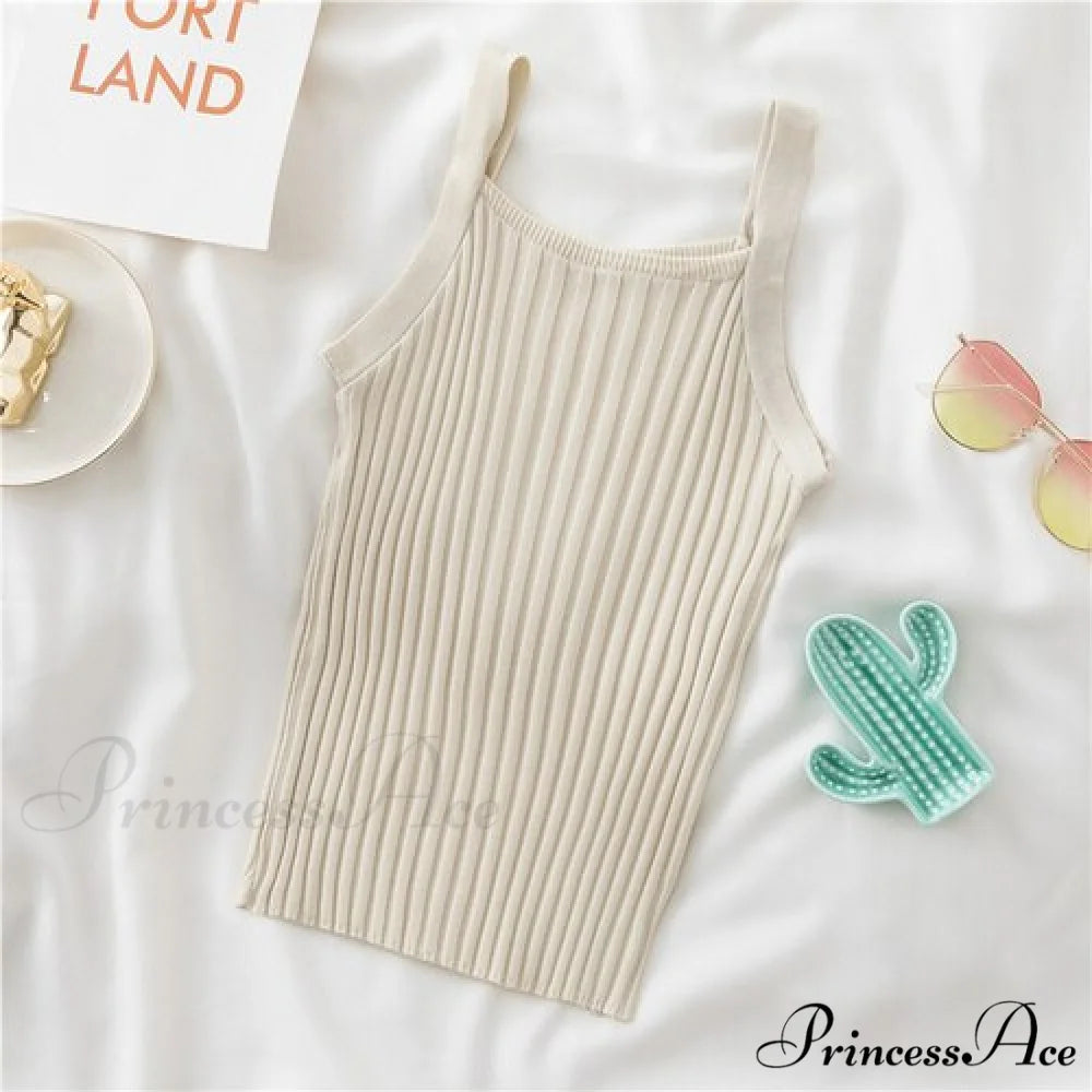 Halter Basic Sleeveless Knitted Crop Top Apricot / One Size