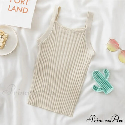 Halter Basic Sleeveless Knitted Crop Top Apricot / One Size