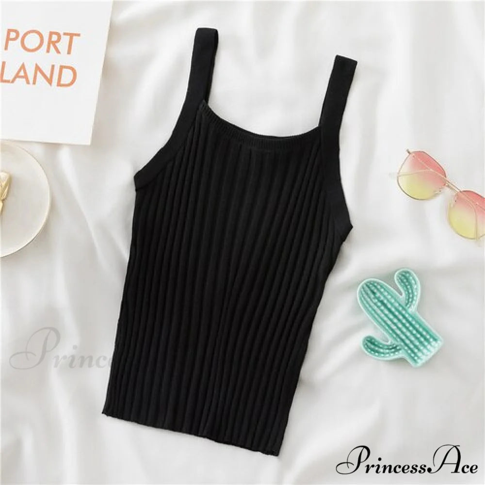 Halter Basic Sleeveless Knitted Crop Top Black / One Size