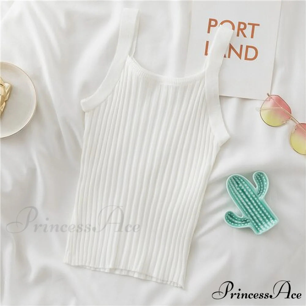 Halter Basic Sleeveless Knitted Crop Top White / One Size