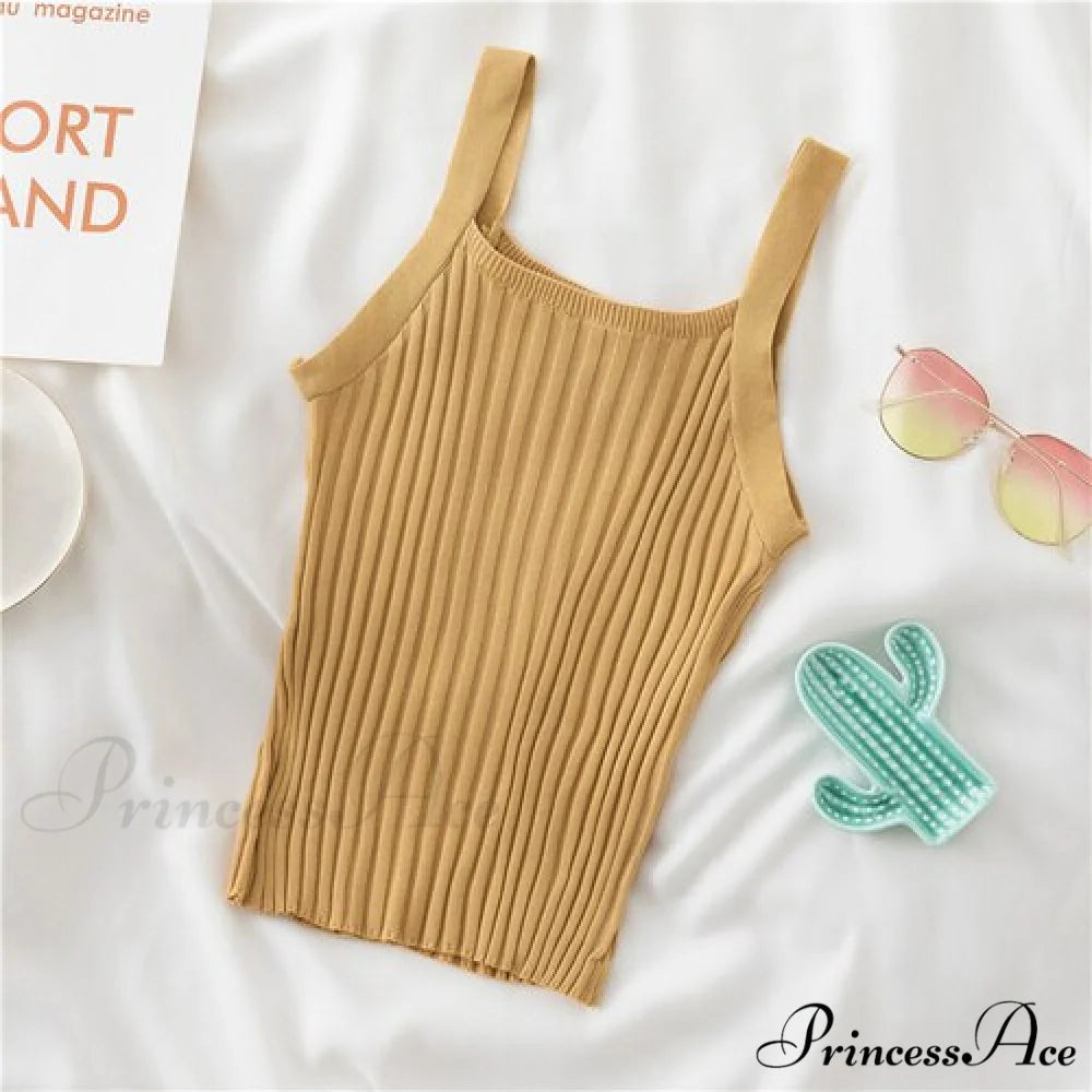 Halter Basic Sleeveless Knitted Crop Top Yellow / One Size