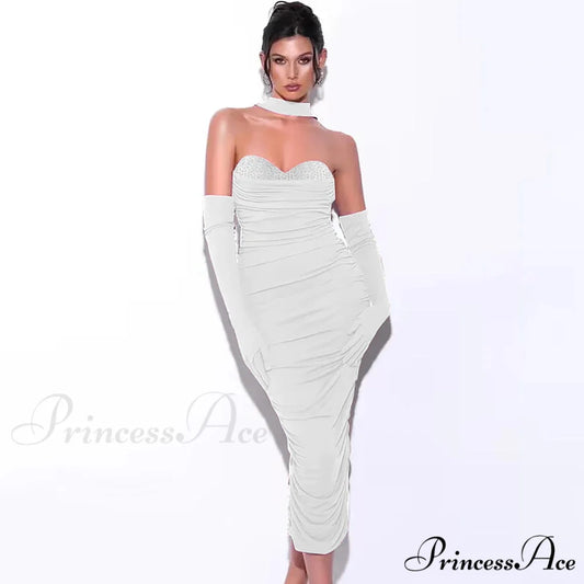 Halter Bodycon Ruffle Mesh Party Dress Silver / XS