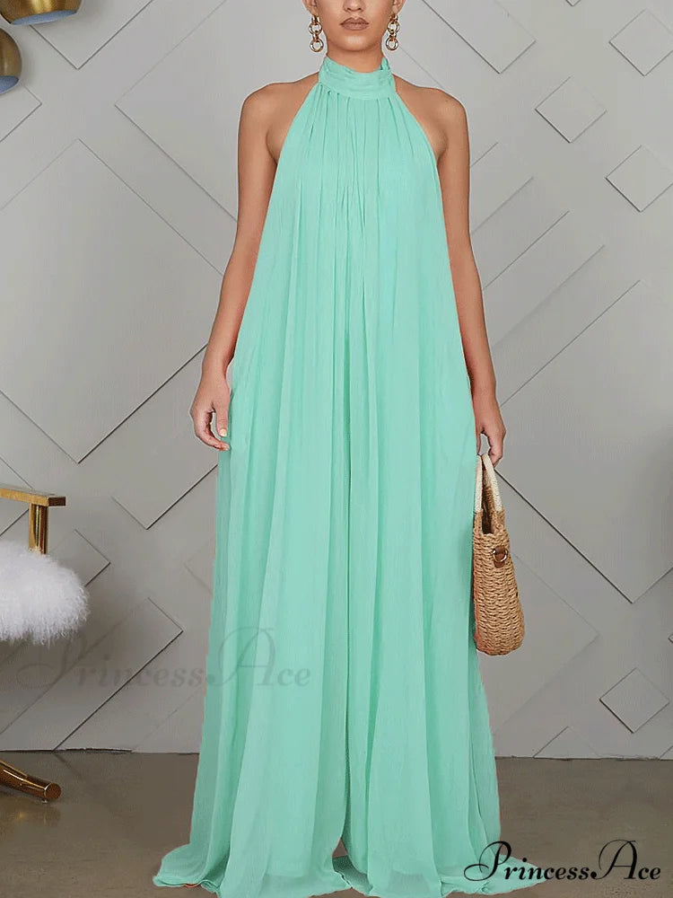 Halter Casual Graceful Maxi Dress Light Blue / S