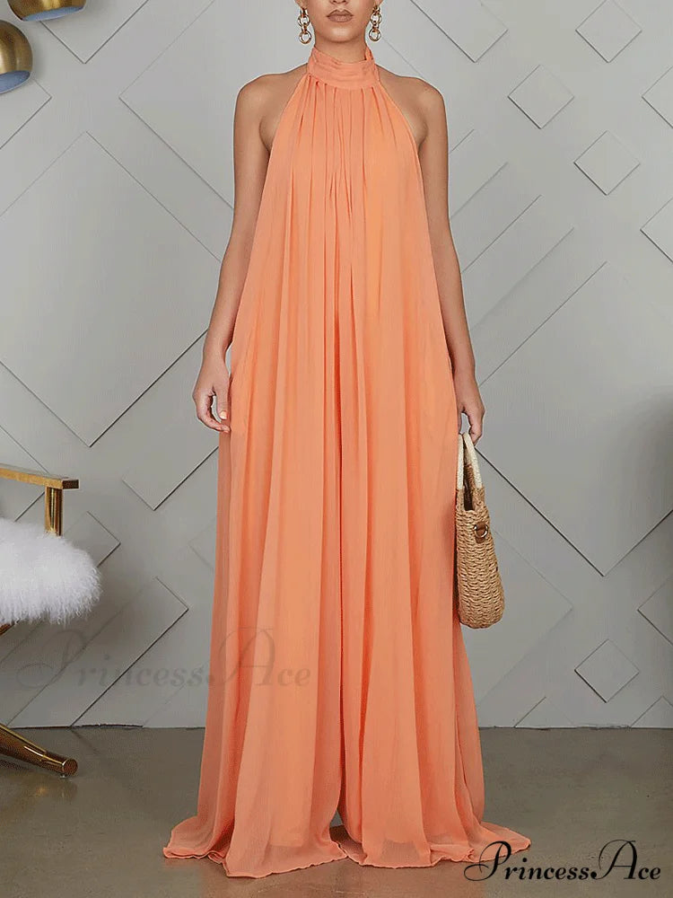 Halter Casual Graceful Maxi Dress Orange / S