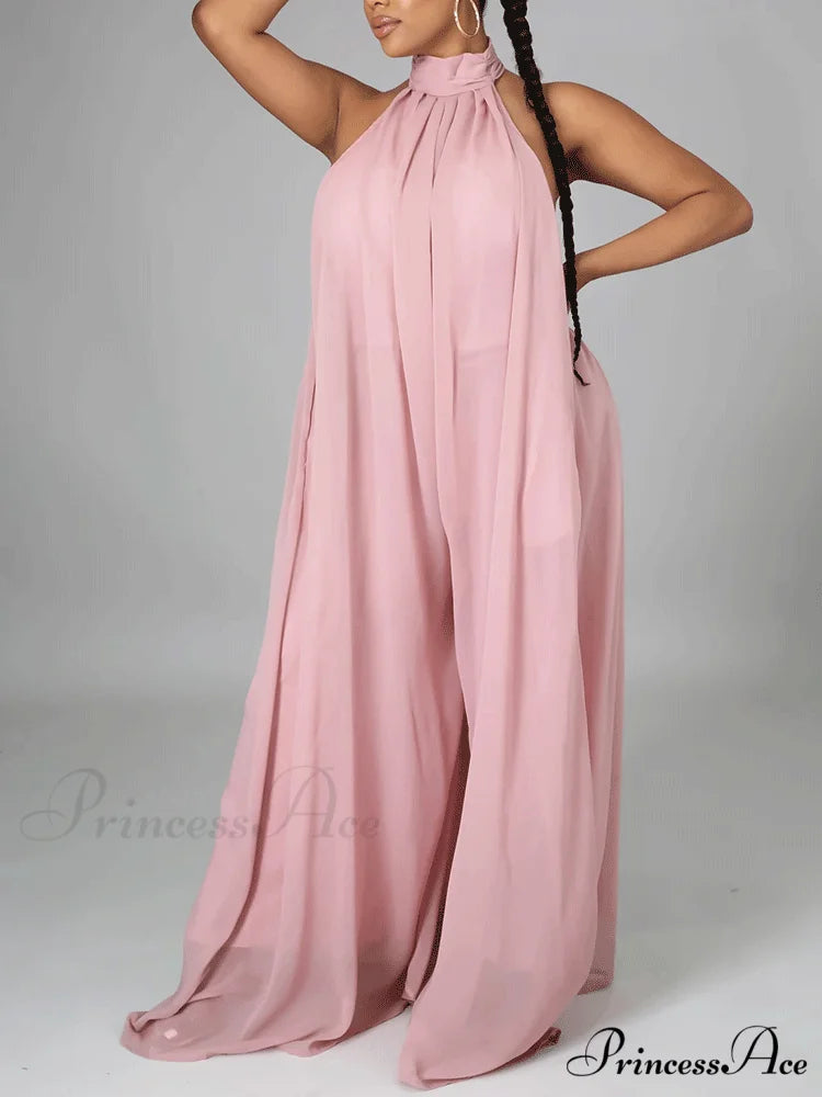Halter Casual Graceful Maxi Dress Pink / S