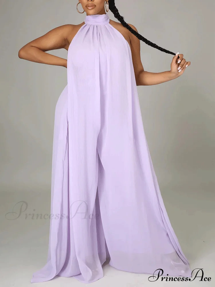 Halter Casual Graceful Maxi Dress Purple / S