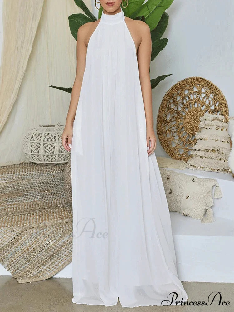 Halter Casual Graceful Maxi Dress White / S