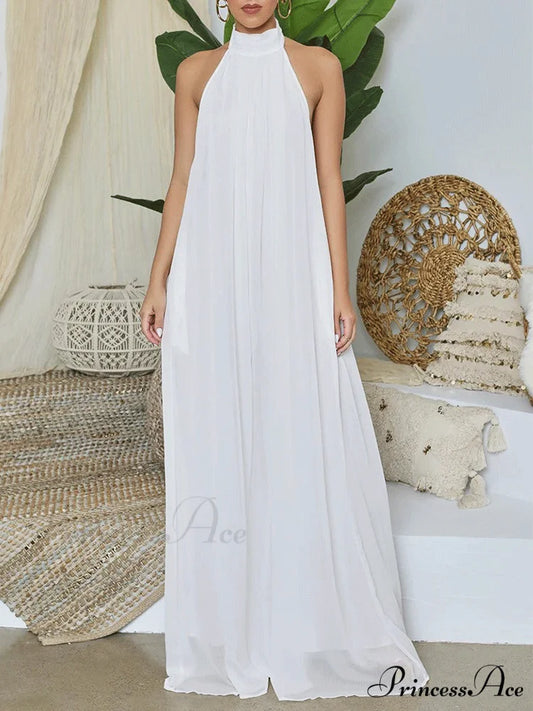 Halter Casual Graceful Maxi Dress White / S