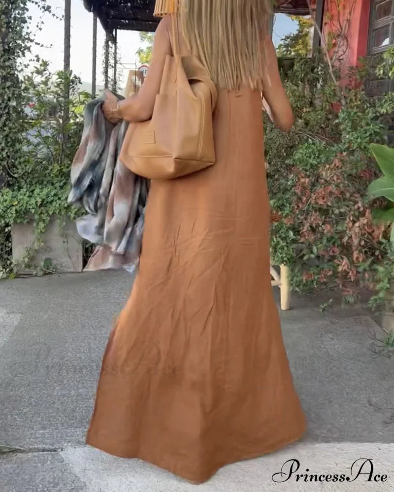 Halter Dress with Slit - Solid Color