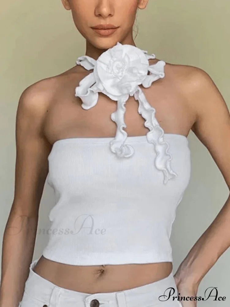 Halter Floral Print Trendy Bodycon Mini Dress White / S