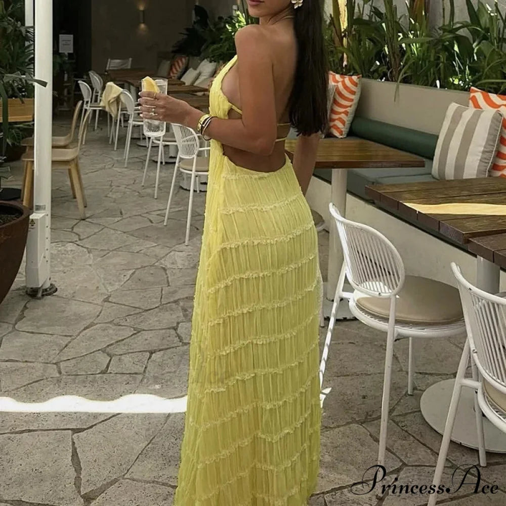 Halter Folded Bohemian Holiday Dress vacationdress-250223