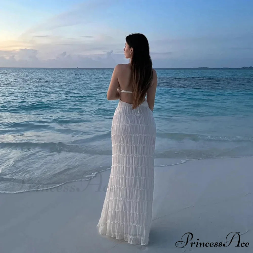 Halter Folded Bohemian Holiday Dress vacationdress-250223