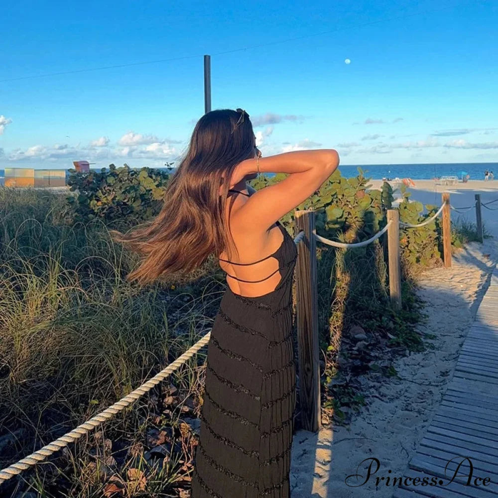 Halter Folded Bohemian Holiday Dress vacationdress-250223