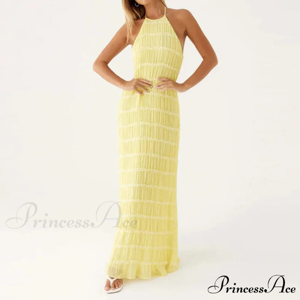 Halter Folded Bohemian Holiday Dress vacationdress-250223