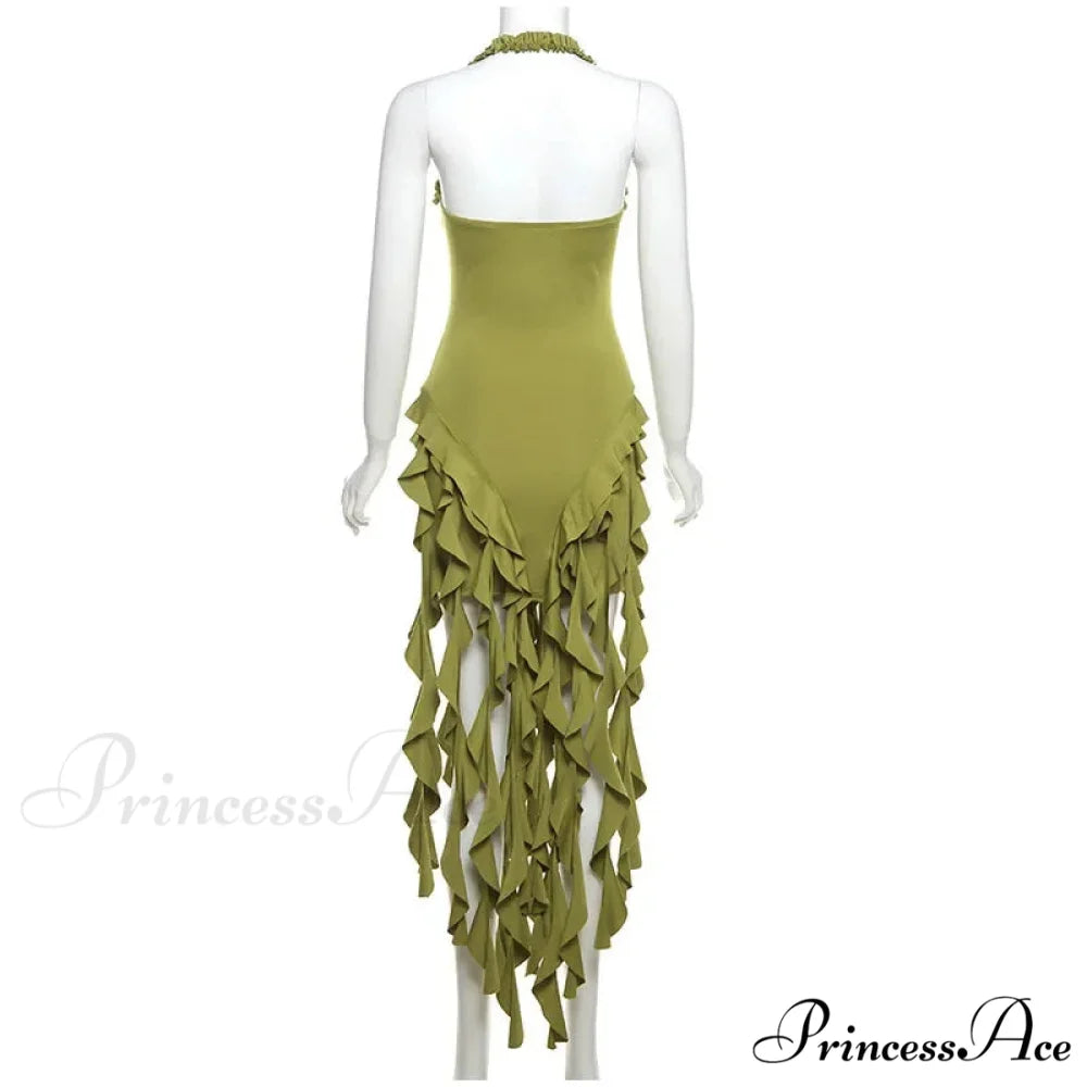Halter Fringe Stylish Midi Dress