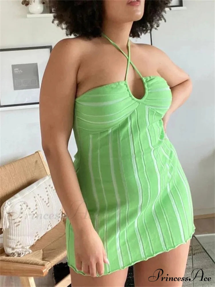 Halter Knitted Envelop Mini Dress Green / S minidress-250223