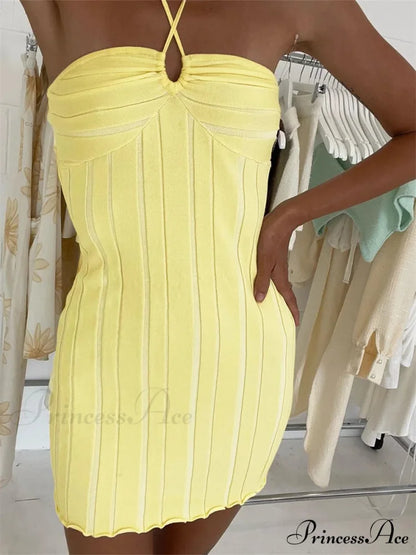 Halter Knitted Envelop Mini Dress minidress-250223