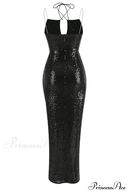 Halter Lace Up Charming Sequin Maxi Dress