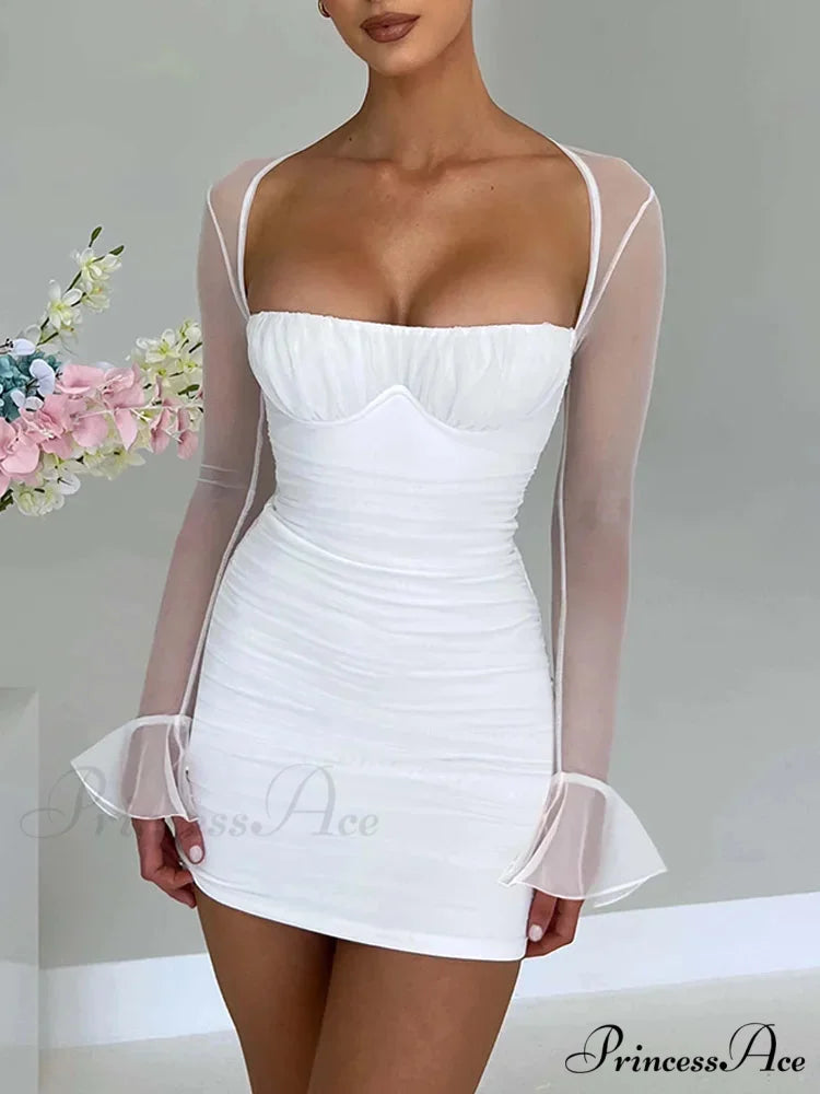 Halter Lace-Up Flower Mini Dress WHITE / S minidress-250223