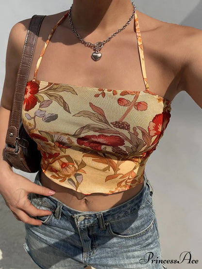 Halter Letter Heart Trendy Print Crop Top