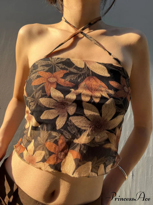 Halter Letter Heart Trendy Print Crop Top Black / XL