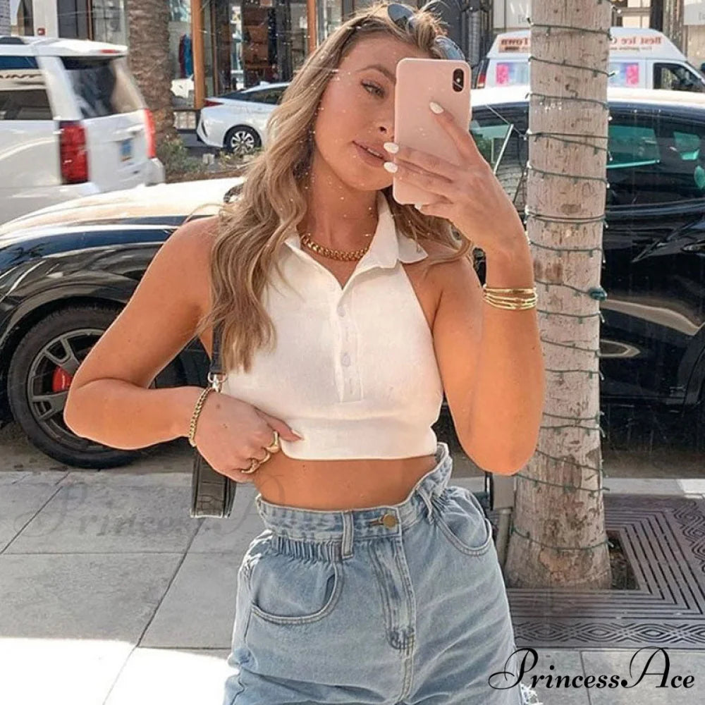 Halter Neck Contrast Trendy Color Floral Dress M / White