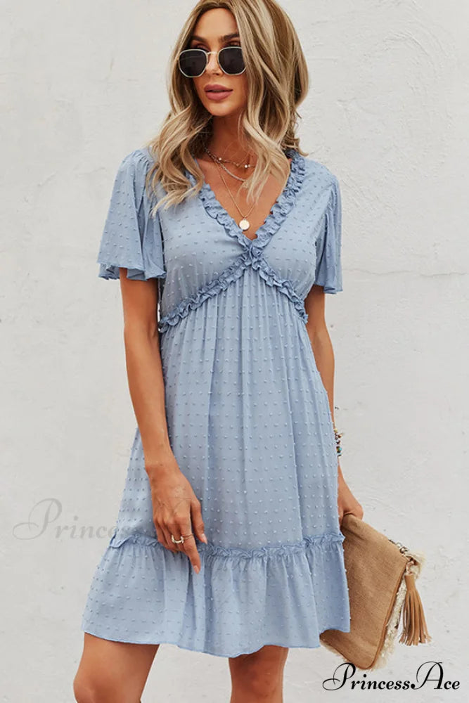 Halter Neck Cutout Trendy Front Solid Color Dress S / SkyBlue