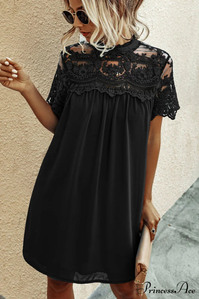 Halter Neck Flower Trendy Print Mini Dress S / Black