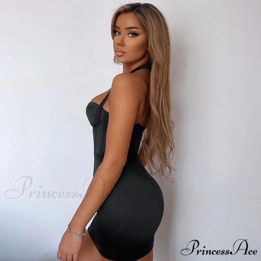 Halter Neck Graceful Black Maxi Dress L / Black